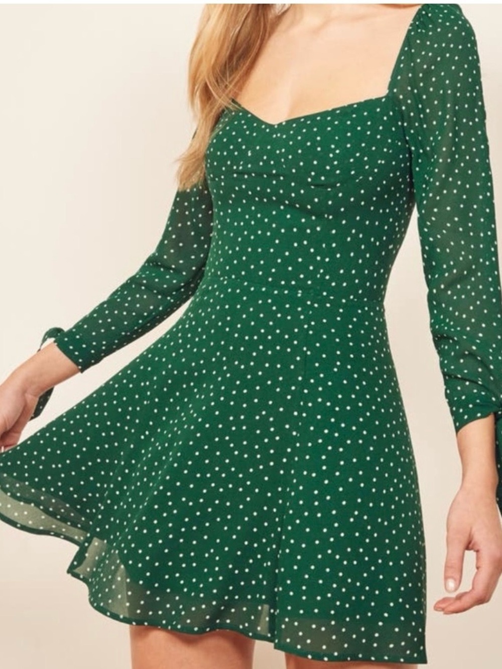 Reformation Emerald Green Polka Dot Mini Dress Size 6